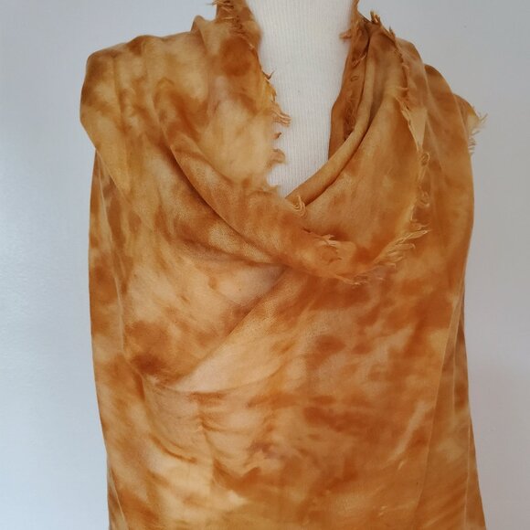 Painted dyed silk cashmere scarf wrap gold yellow white ivory orange tan beige - Picture 5 of 6
